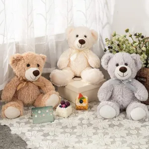 3-Pack Teddy Bear Stuffed Toy Set, White/Grey/Light Brown, 13.8 Inches