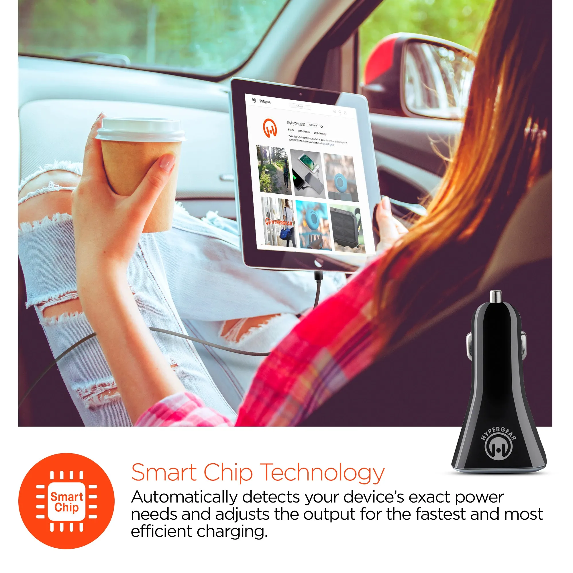 34W Quad USB Car Charger | Black