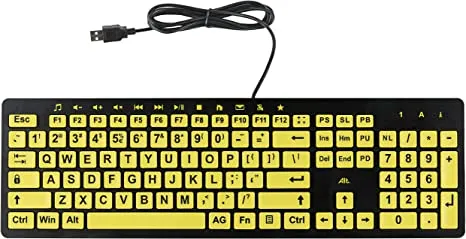 ALT ClearKeys Keyboard Large Print USB Wired Computer Keyboard (Yellow Keys with Black Letters) Great for Visually Impaired Individuals