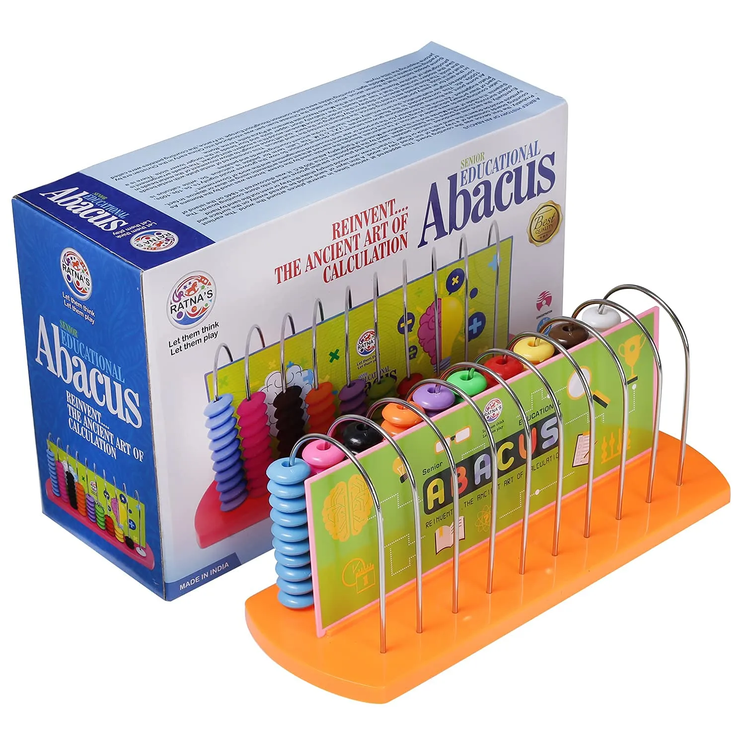 BKDT Marketing Educational Abacus 10 Rods for Kids Early Math Skills for Kids to Learn to Count, Add & Subtract with Colourful Beads - Mathematics Tool kit -Abacus Toys for Kids (Abacus 10 Rods)