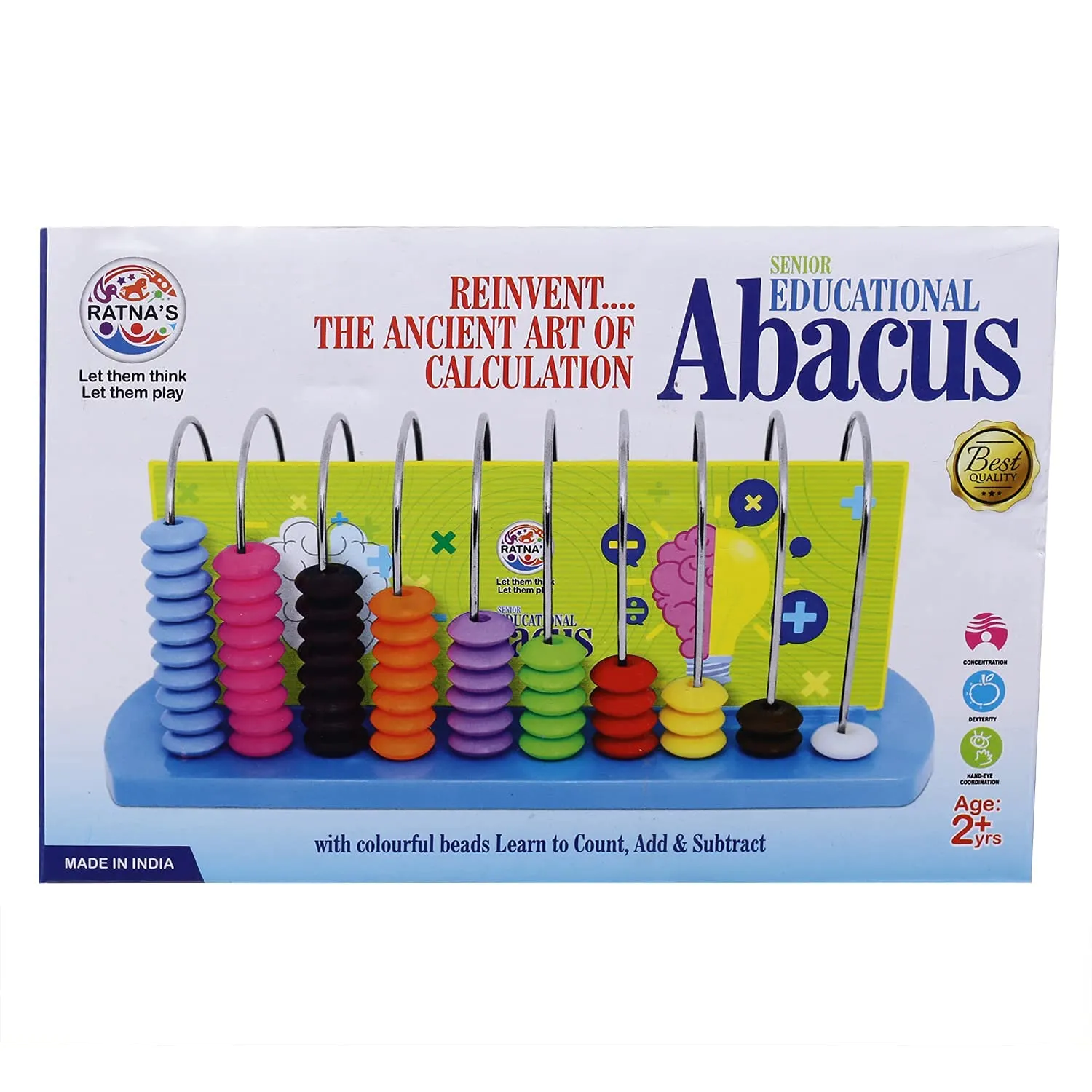 BKDT Marketing Educational Abacus 10 Rods for Kids Early Math Skills for Kids to Learn to Count, Add & Subtract with Colourful Beads - Mathematics Tool kit -Abacus Toys for Kids (Abacus 10 Rods)