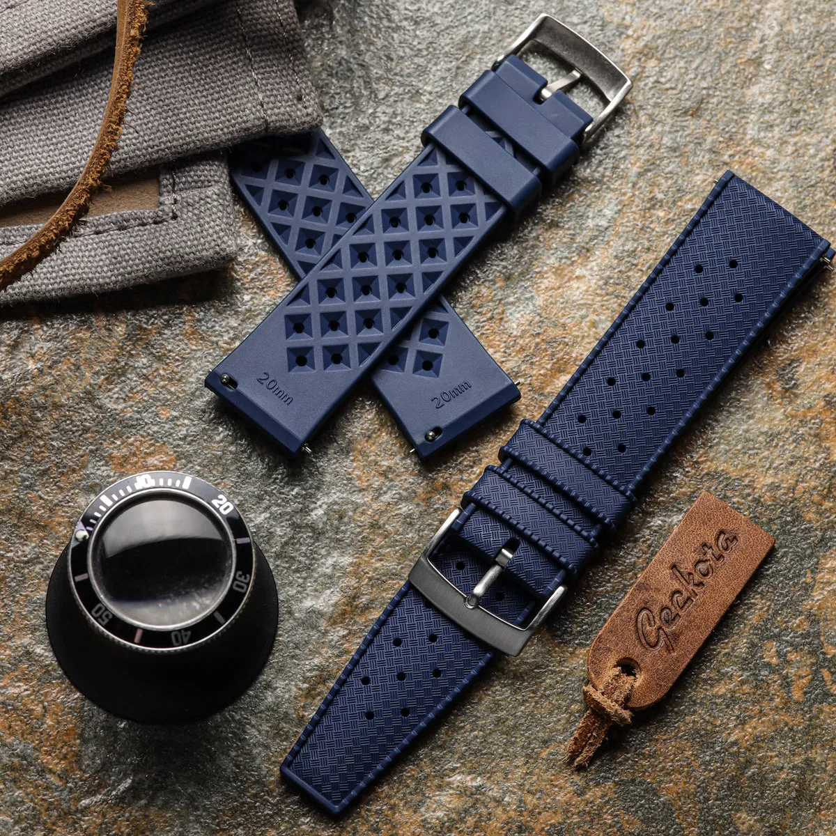 Classic Tropical Style FKM Rubber Watch Strap - Deep Sea Blue