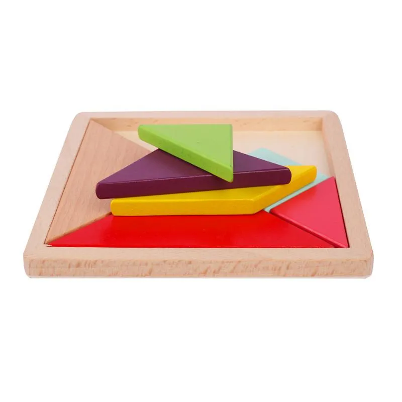 Colorful 3D Puzzle Wooden Tangram Math Toys Tetris Game Children Pre-school Magination Intellectual Educational Toy for Kids