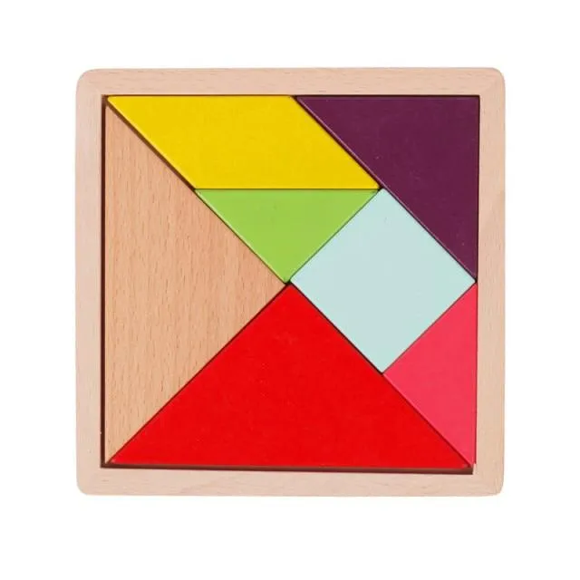 Colorful 3D Puzzle Wooden Tangram Math Toys Tetris Game Children Pre-school Magination Intellectual Educational Toy for Kids