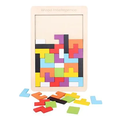 Colorful 3D Puzzle Wooden Tangram Math Toys Tetris Game Children Pre-school Magination Intellectual Educational Toy for Kids