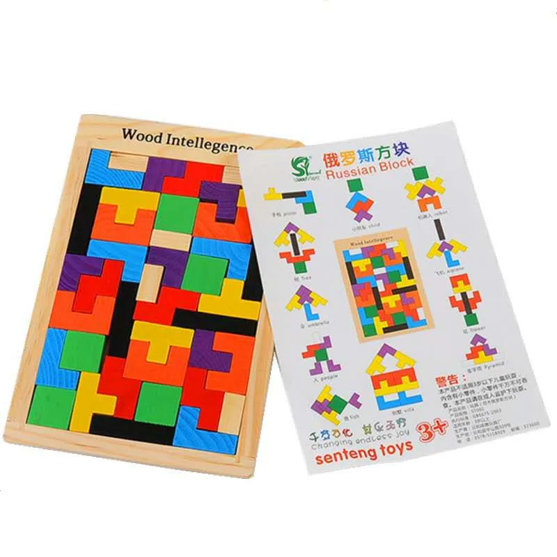 Colorful 3D Puzzle Wooden Tangram Math Toys Tetris Game Children Pre-school Magination Intellectual Educational Toy for Kids