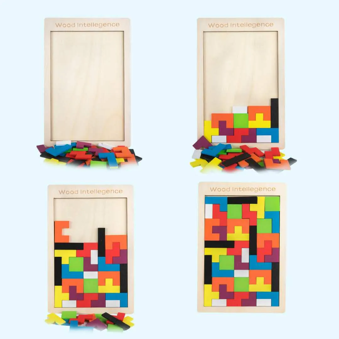 Colorful 3D Puzzle Wooden Tangram Math Toys Tetris Game Children Pre-school Magination Intellectual Educational Toy for Kids