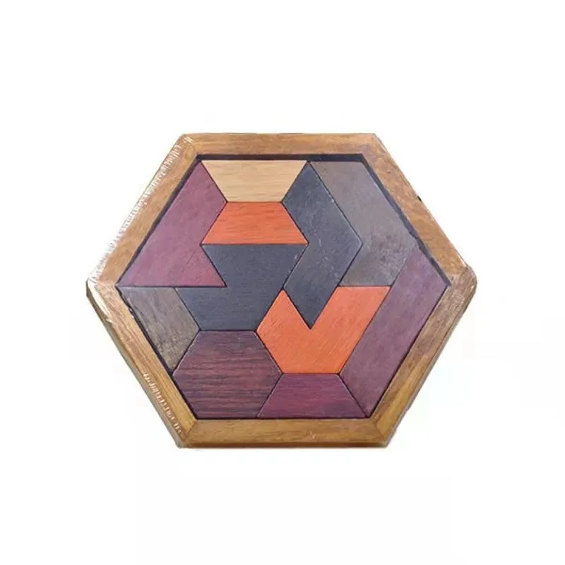 Colorful 3D Puzzle Wooden Tangram Math Toys Tetris Game Children Pre-school Magination Intellectual Educational Toy for Kids