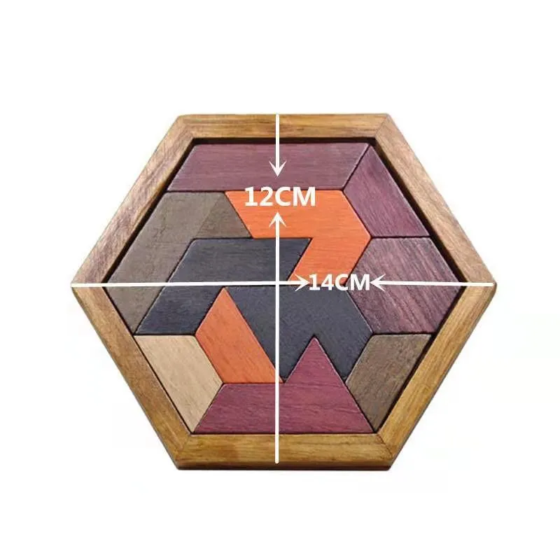 Colorful 3D Puzzle Wooden Tangram Math Toys Tetris Game Children Pre-school Magination Intellectual Educational Toy for Kids