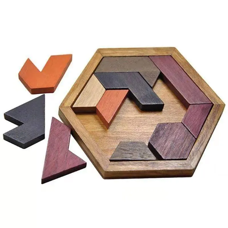 Colorful 3D Puzzle Wooden Tangram Math Toys Tetris Game Children Pre-school Magination Intellectual Educational Toy for Kids