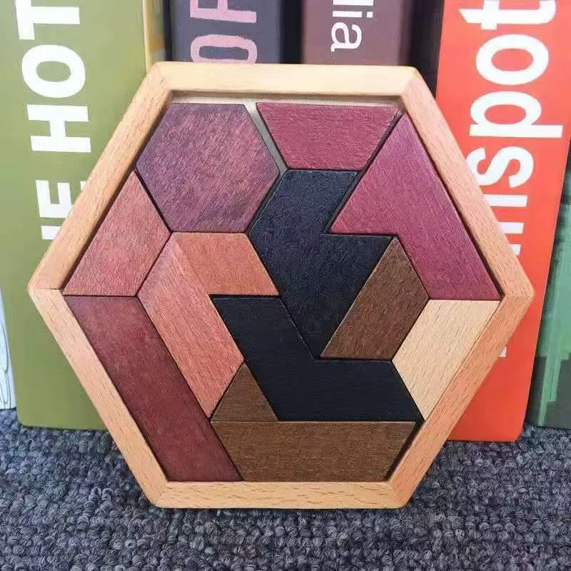 Colorful 3D Puzzle Wooden Tangram Math Toys Tetris Game Children Pre-school Magination Intellectual Educational Toy for Kids