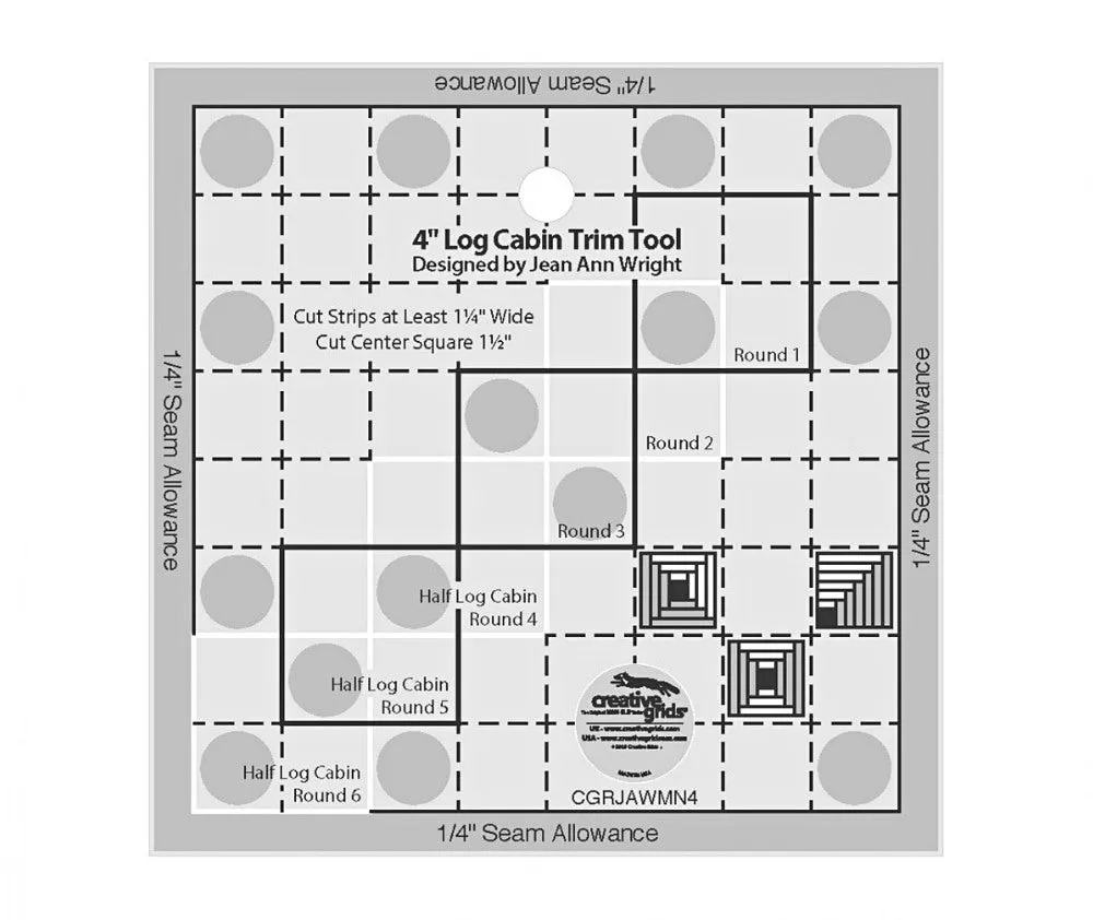 Creative Grids 4" Log Cabin Trim Tool Quilt Ruler