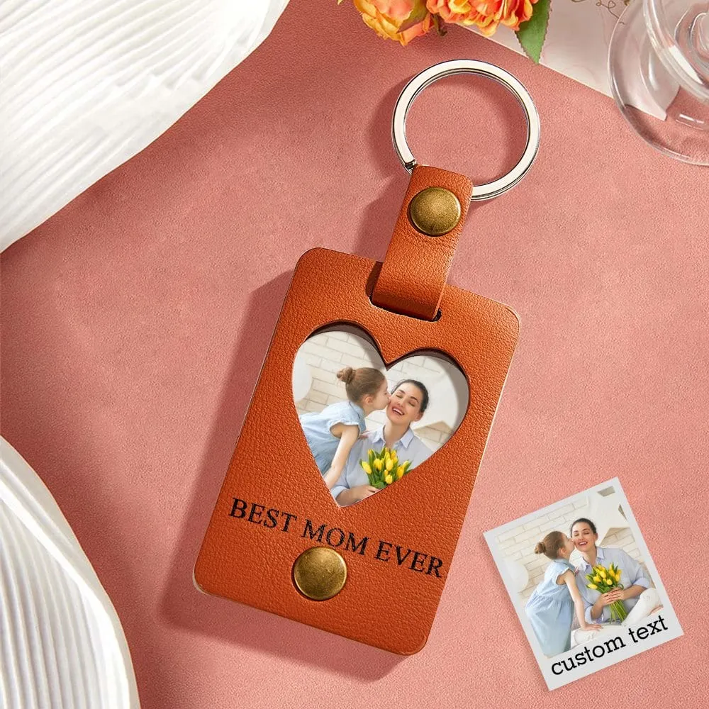 Custom Photo Keychains Heart-shaped Leather Gifts for Mom Best Mom Ever