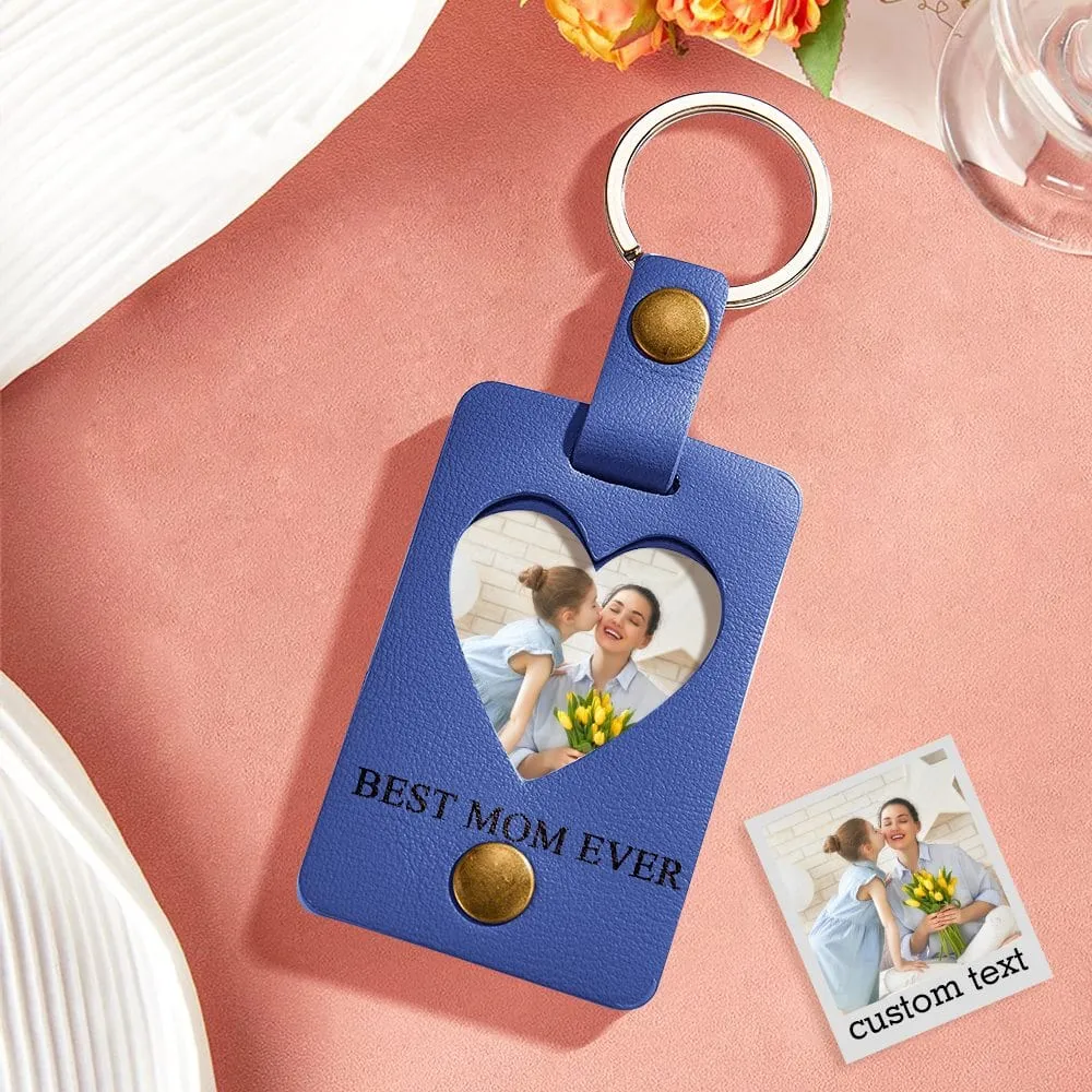 Custom Photo Keychains Heart-shaped Leather Gifts for Mom Best Mom Ever