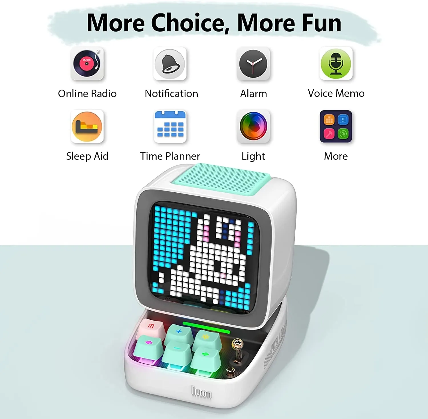 Ditoo Pixel Art Gaming Portable Bluetooth Speaker with App Controlled 16X16 LED Front Panel, Also a Smart Alarm (White)