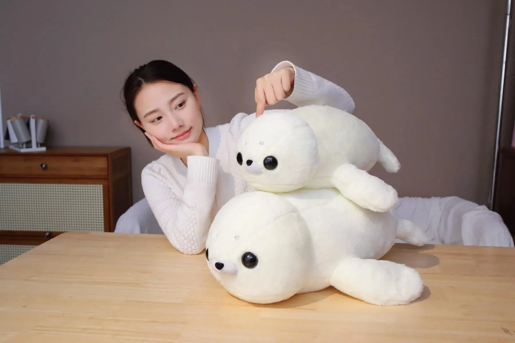 Fluffy Sleepy Kawaii Seal Stuffed Animals Plushies