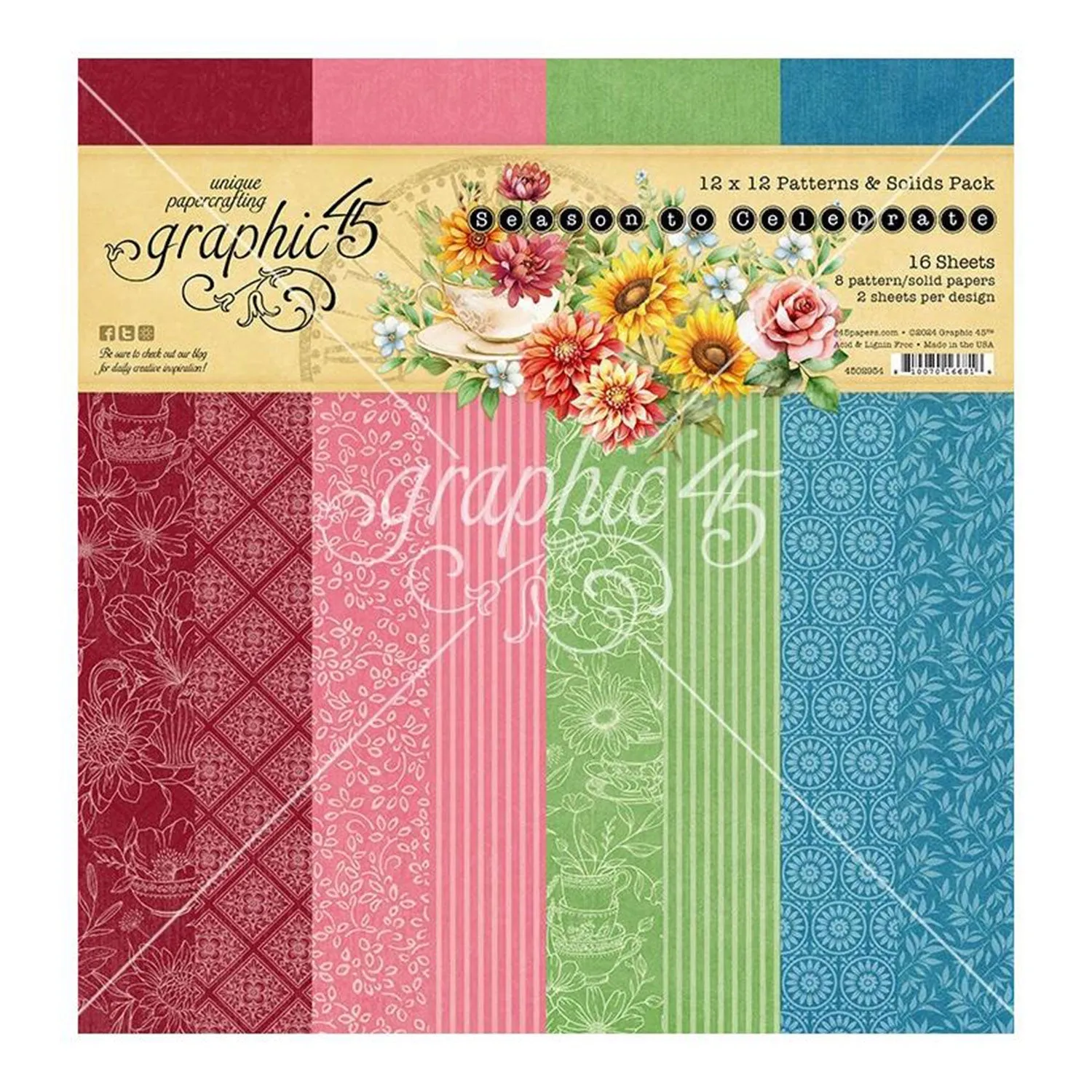 Graphic 45 Collection Pack 12"x 12" Patterns & Solids - Season To Celebrate