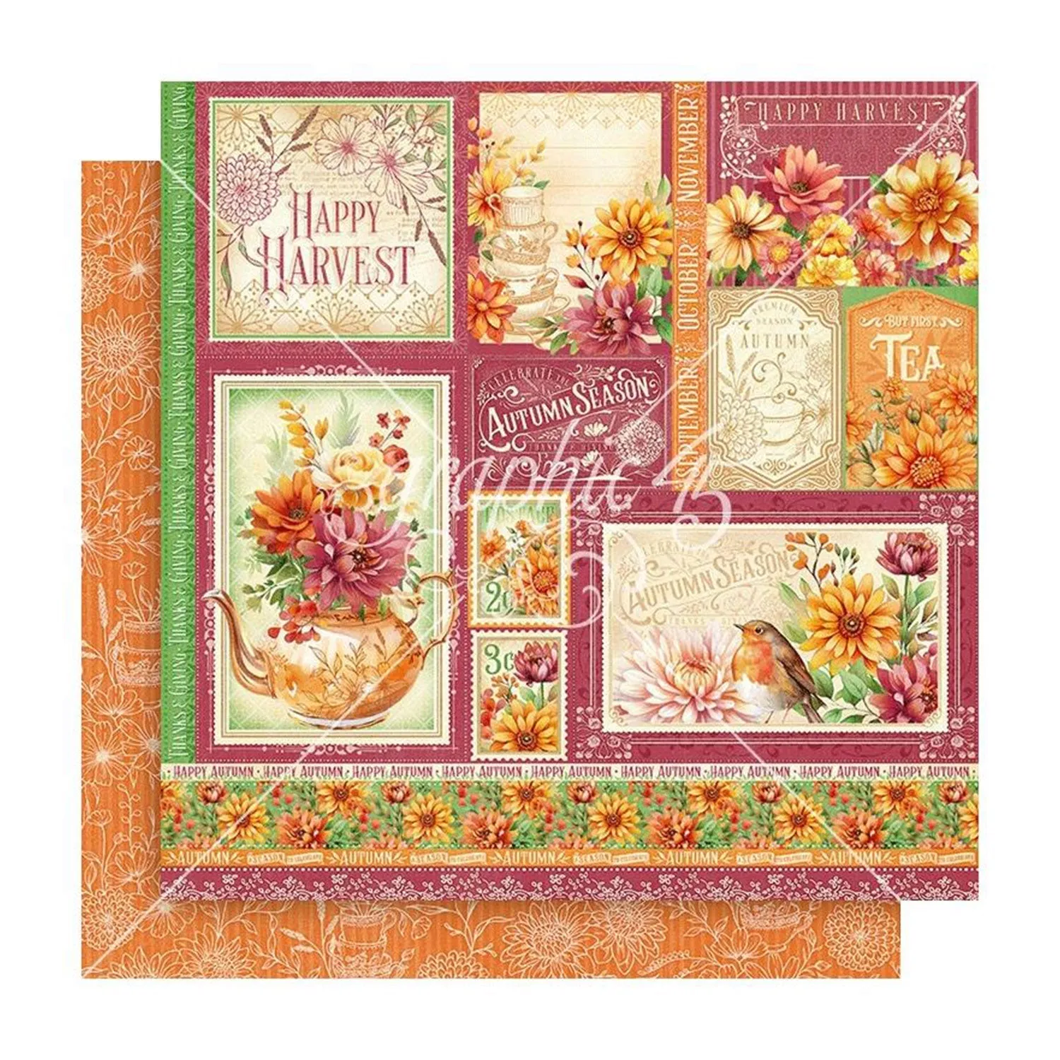 Graphic 45 Season To Celebrate Double-Sided Cardstock 12"x 12" - Autumn Floral