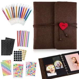 HASTHIP® DIY Photo Album 60 Pages with Color Stickers, Metallic Pen, Red Heart Closure, Felt Cover for Family, Graduations, Weddings, Scrapbooking, Memory Keeping