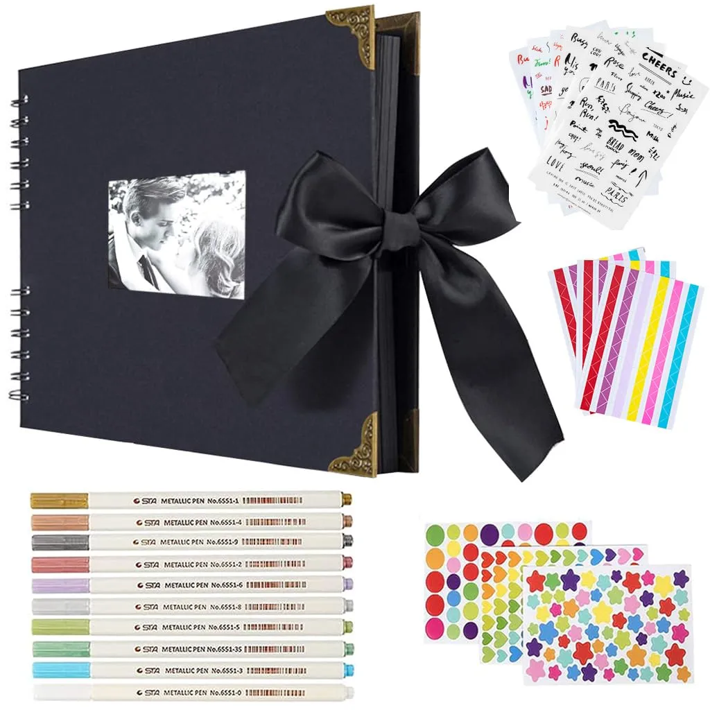 HASTHIP® DIY Scrapbook Photo Album Kit, Anniversary Gift for Couple Special, A4 DIY Wedding Album Set with Color Stickers, Color Pen, Graduations Album Memory Photo Album, 80Pages/40Sheet