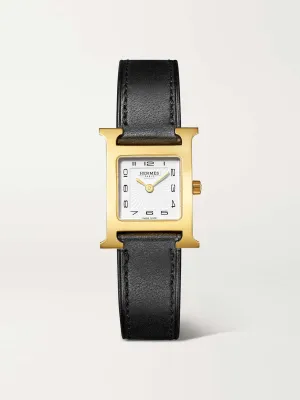 Heure H small gold-plated stainless steel leather watch