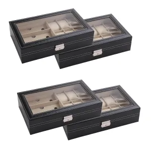 Kuber Industries 6 Slot Watch Storage Box With 3 Slot Glasses organizer|Black|Pack of 4|