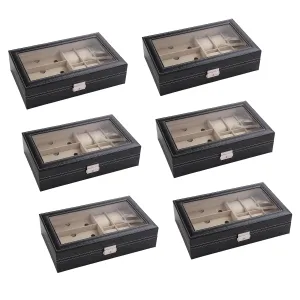 Kuber Industries 6 Slot Watch Storage Box With 3 Slot Glasses organizer|Black|Pack of 6|