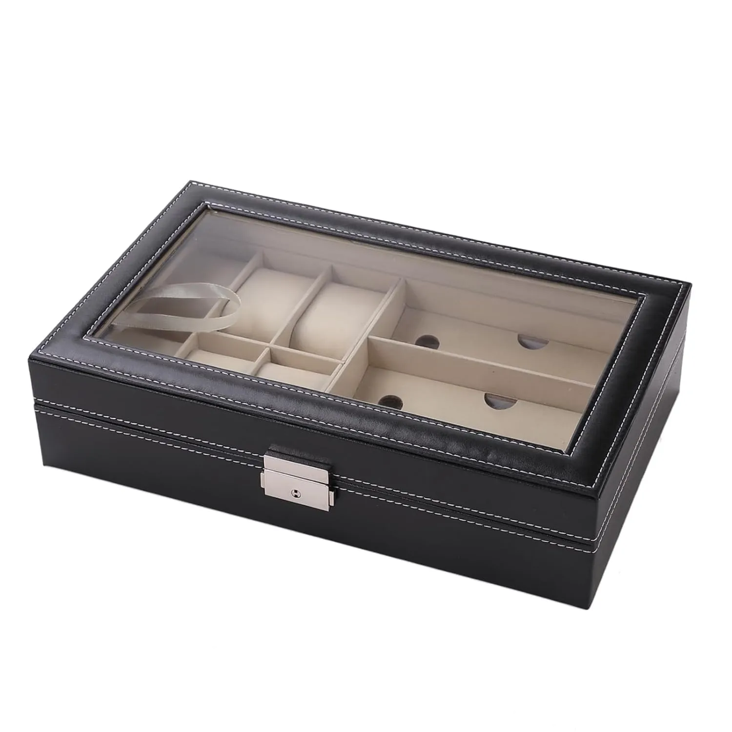 Kuber Industries 6 Slot Watch Storage Box With 3 Slot Glasses organizer|Black|Pack of 6|