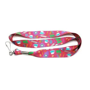 Lanyard featuring baking elements on a pink background 1"  soft webbing