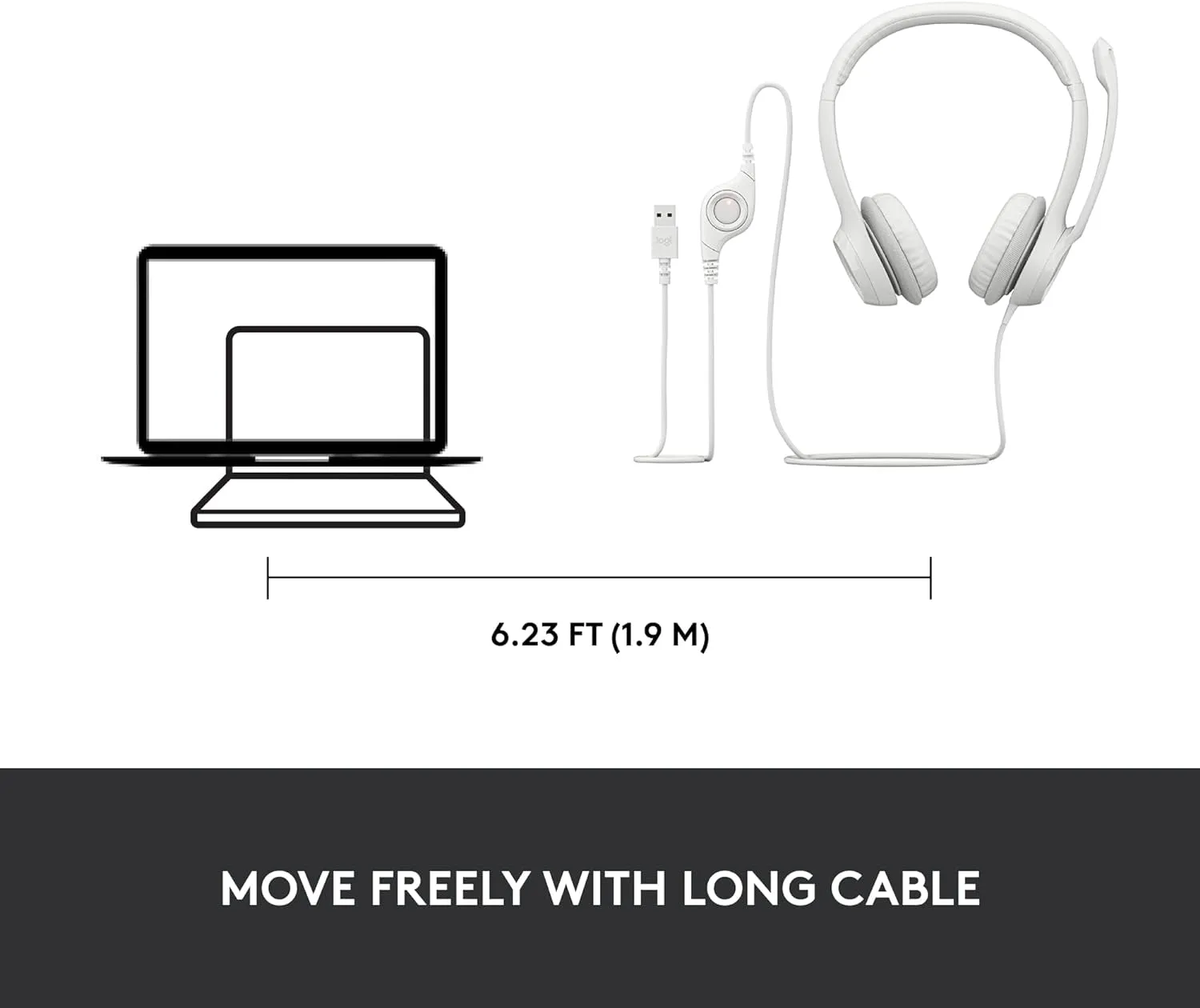 Logitech H390 Wired Headset for Pc/Laptop, Stereo Headphones with Noise Cancelling Microphone, USB-A, In-Line Controls for Video Meetings, Music, Gaming and beyond - off White