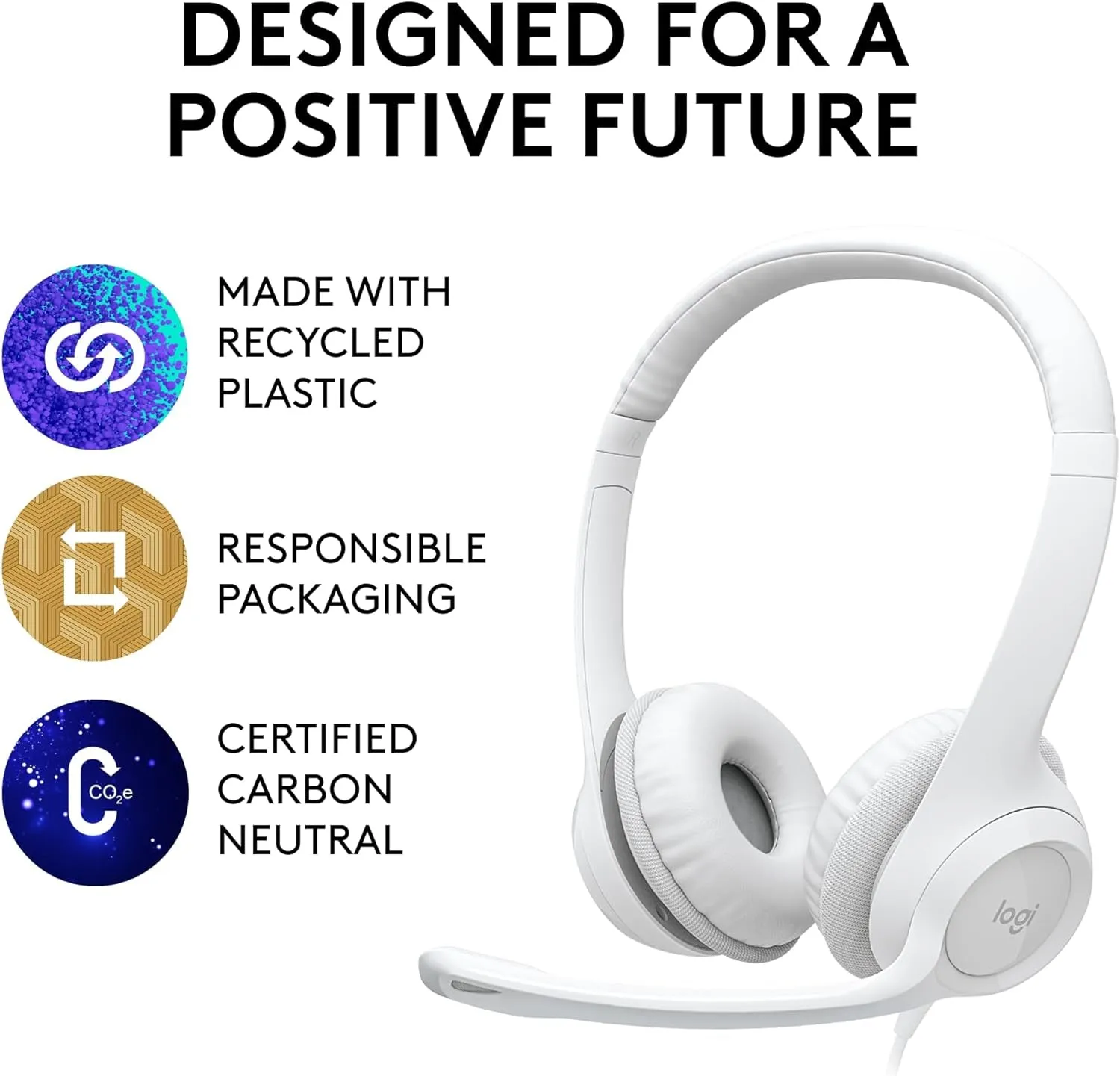 Logitech H390 Wired Headset for Pc/Laptop, Stereo Headphones with Noise Cancelling Microphone, USB-A, In-Line Controls for Video Meetings, Music, Gaming and beyond - off White