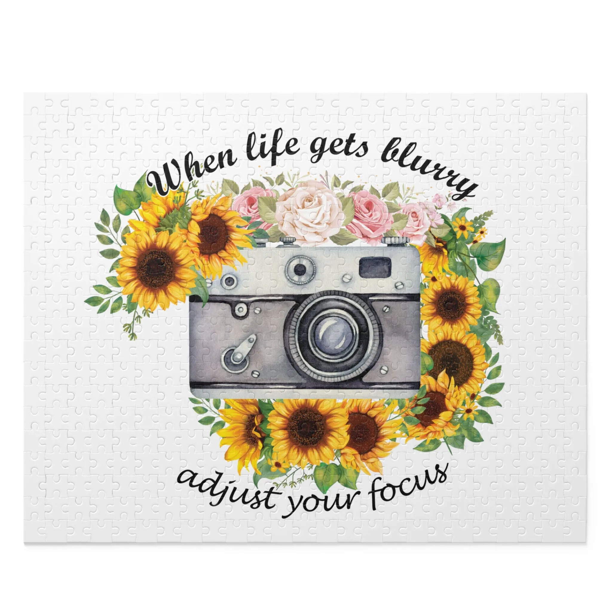 Personalised/Non-Personalised Puzzle, Sunflowers, Camera, When life gets blurry adjust the focus (120, 252, 500-Piece)