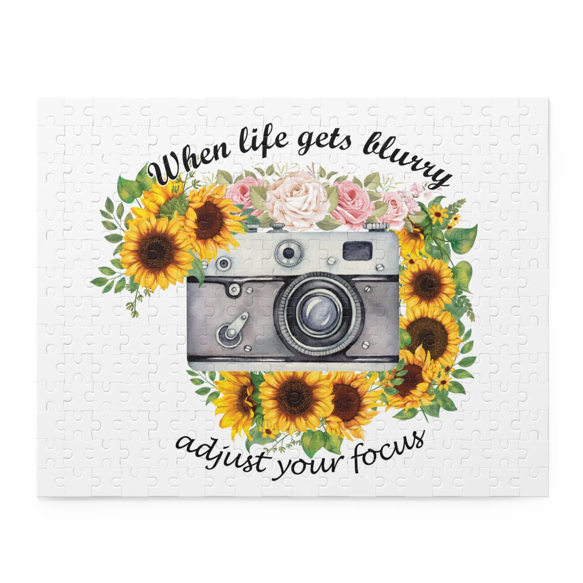 Personalised/Non-Personalised Puzzle, Sunflowers, Camera, When life gets blurry adjust the focus (120, 252, 500-Piece)