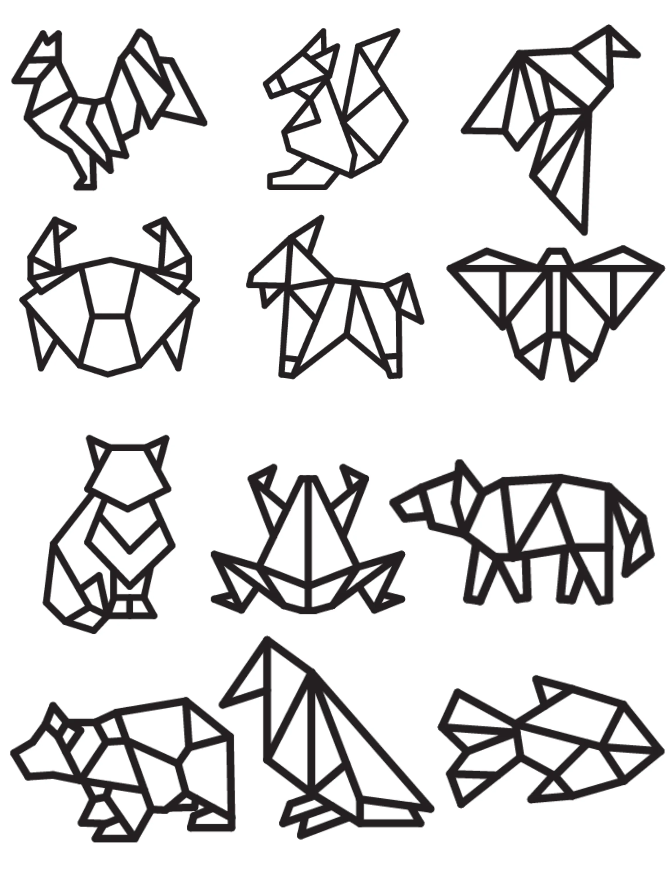 Printable (Digital) Folded Whimsy: Coloring the World of Origami Animal Wonders