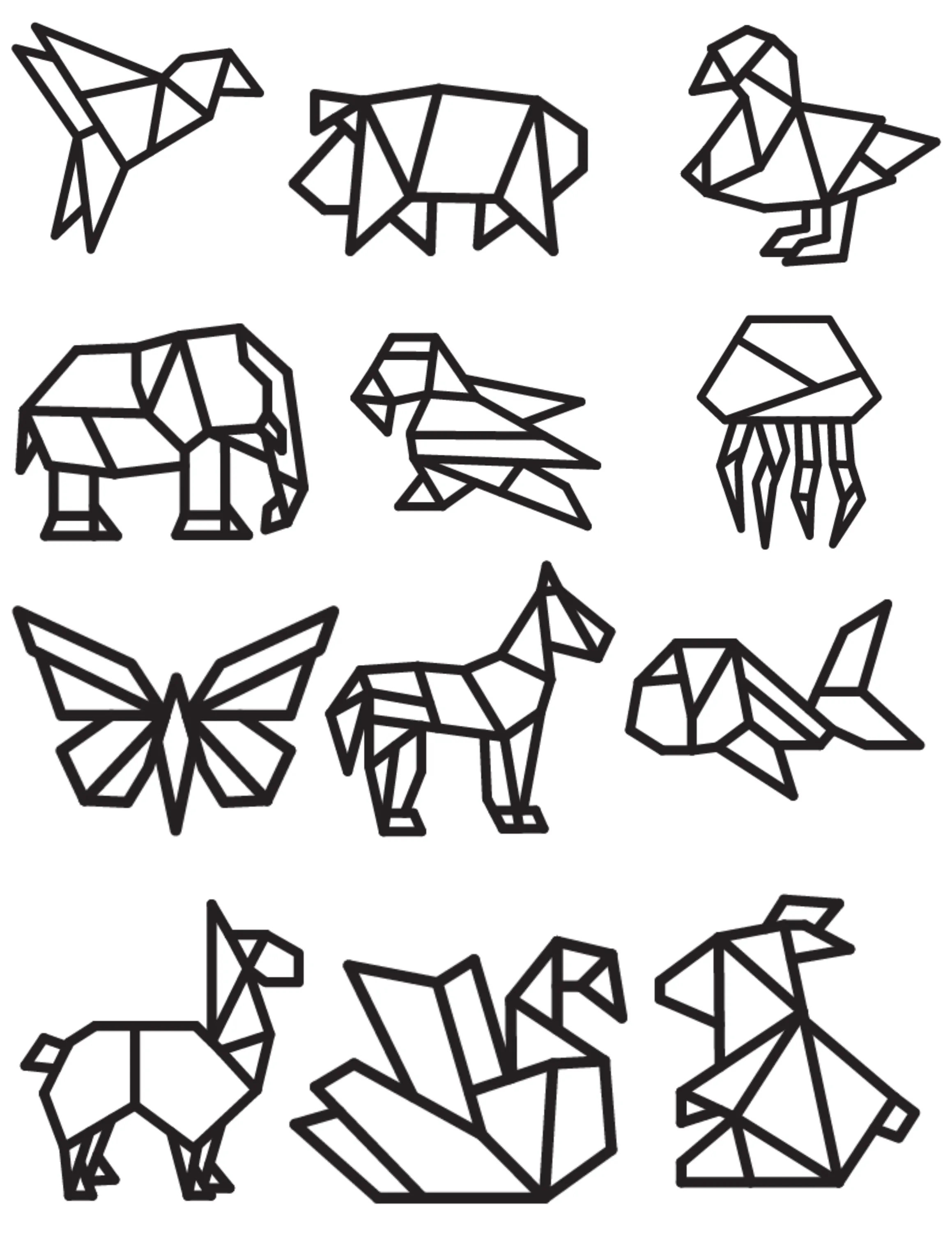 Printable (Digital) Folded Whimsy: Coloring the World of Origami Animal Wonders