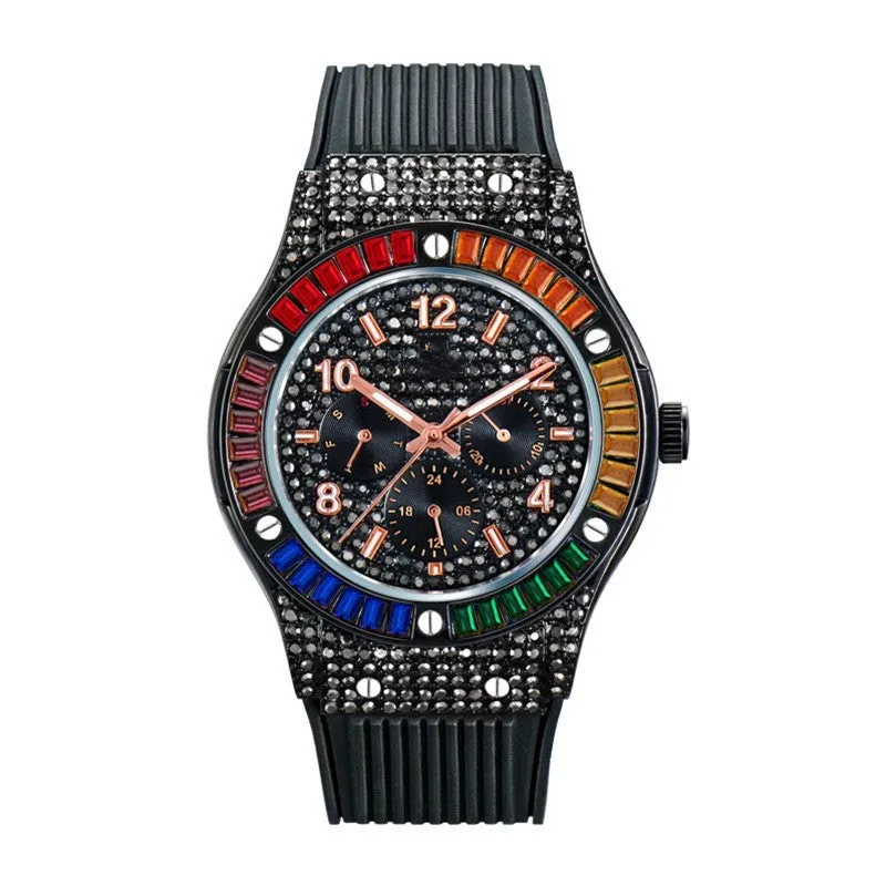 Rainbow Square Diamond Silicone Tape Waterproof Men's Watch