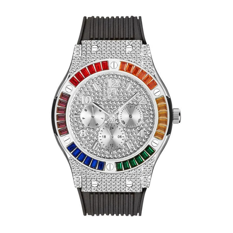 Rainbow Square Diamond Silicone Tape Waterproof Men's Watch