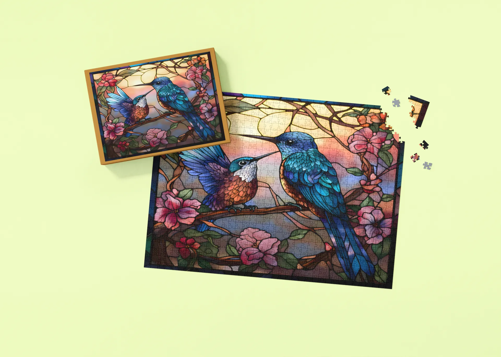 Rectangle Puzzles for All Ages – High-Quality, Durable, and Fun Jigsaw with Precision Laser-Cut Pieces | Stained Glass Art -Birds