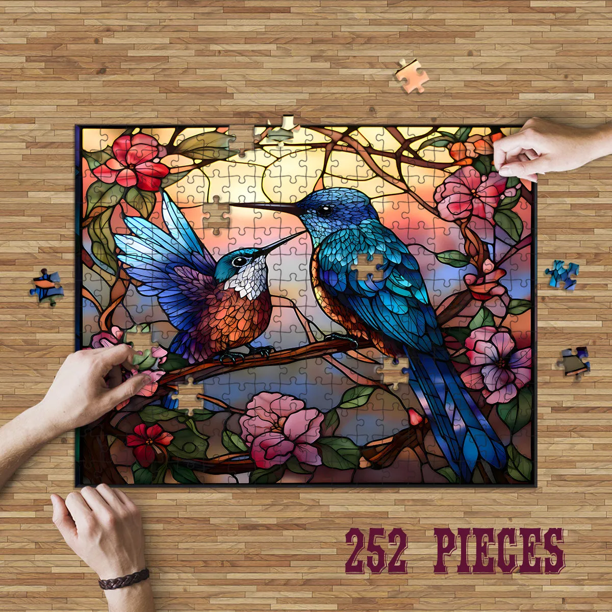 Rectangle Puzzles for All Ages – High-Quality, Durable, and Fun Jigsaw with Precision Laser-Cut Pieces | Stained Glass Art -Birds