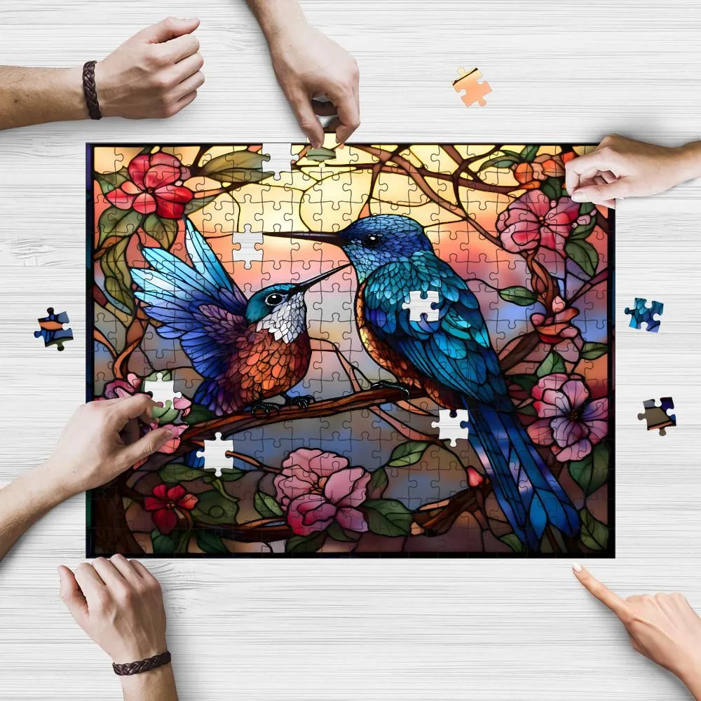 Rectangle Puzzles for All Ages – High-Quality, Durable, and Fun Jigsaw with Precision Laser-Cut Pieces | Stained Glass Art -Birds