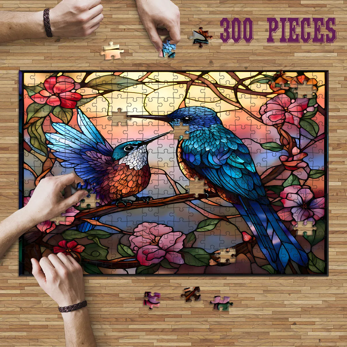 Rectangle Puzzles for All Ages – High-Quality, Durable, and Fun Jigsaw with Precision Laser-Cut Pieces | Stained Glass Art -Birds