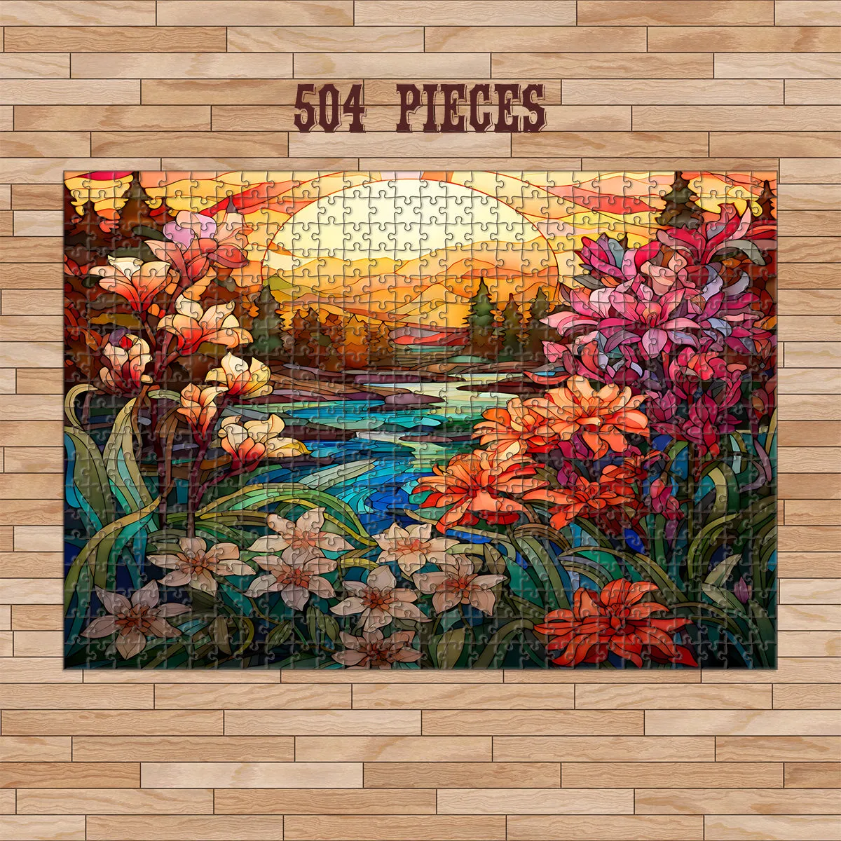 Rectangle Puzzles for All Ages – High-Quality, Durable, and Fun Jigsaw with Precision Laser-Cut Pieces | Stained Glass Art -Magical Sunset