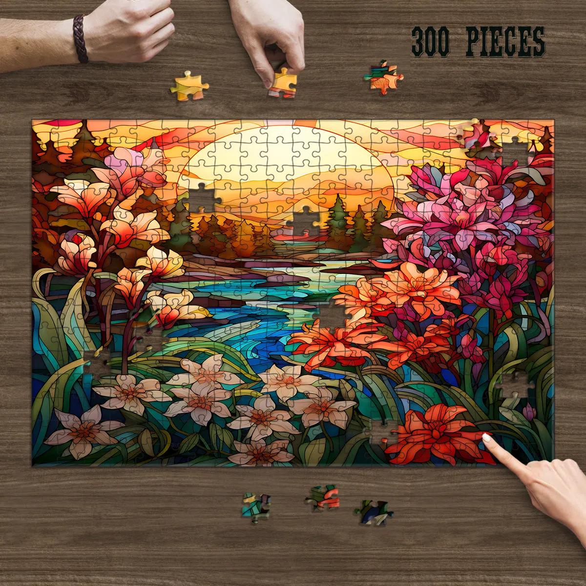 Rectangle Puzzles for All Ages – High-Quality, Durable, and Fun Jigsaw with Precision Laser-Cut Pieces | Stained Glass Art -Magical Sunset