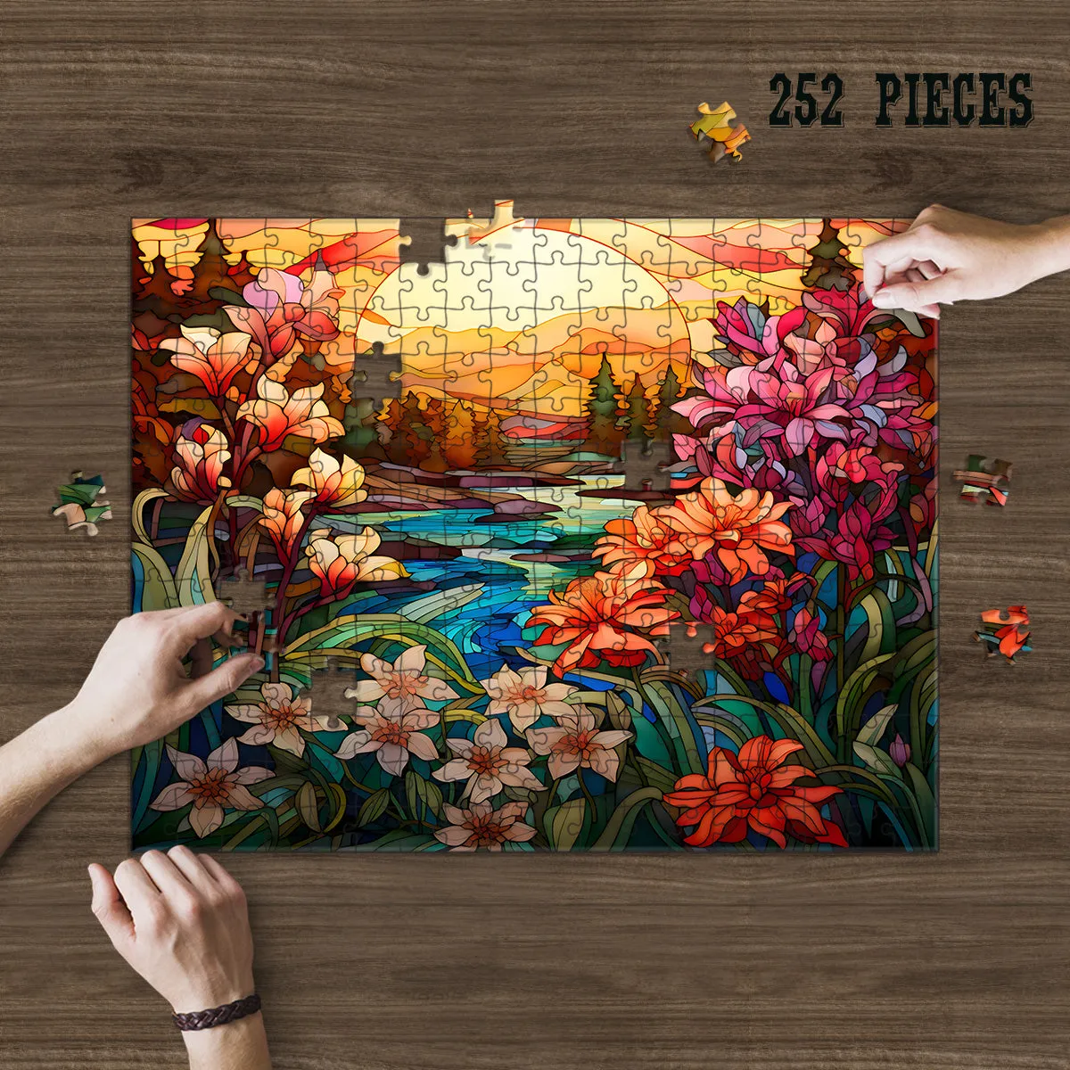 Rectangle Puzzles for All Ages – High-Quality, Durable, and Fun Jigsaw with Precision Laser-Cut Pieces | Stained Glass Art -Magical Sunset