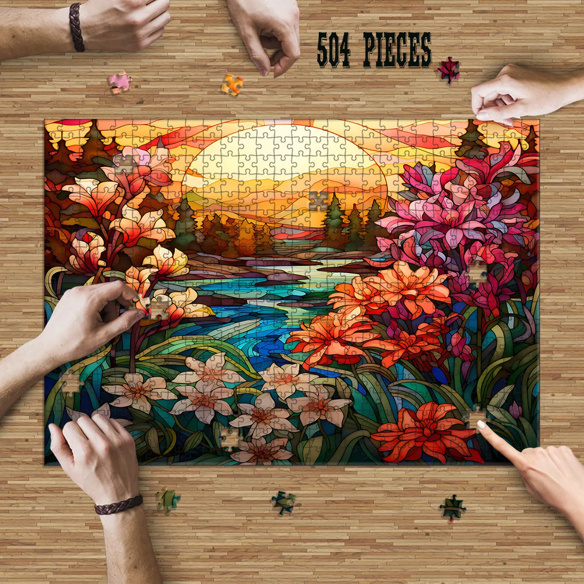 Rectangle Puzzles for All Ages – High-Quality, Durable, and Fun Jigsaw with Precision Laser-Cut Pieces | Stained Glass Art -Magical Sunset