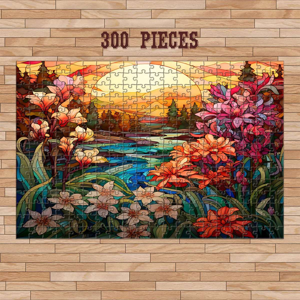 Rectangle Puzzles for All Ages – High-Quality, Durable, and Fun Jigsaw with Precision Laser-Cut Pieces | Stained Glass Art -Magical Sunset