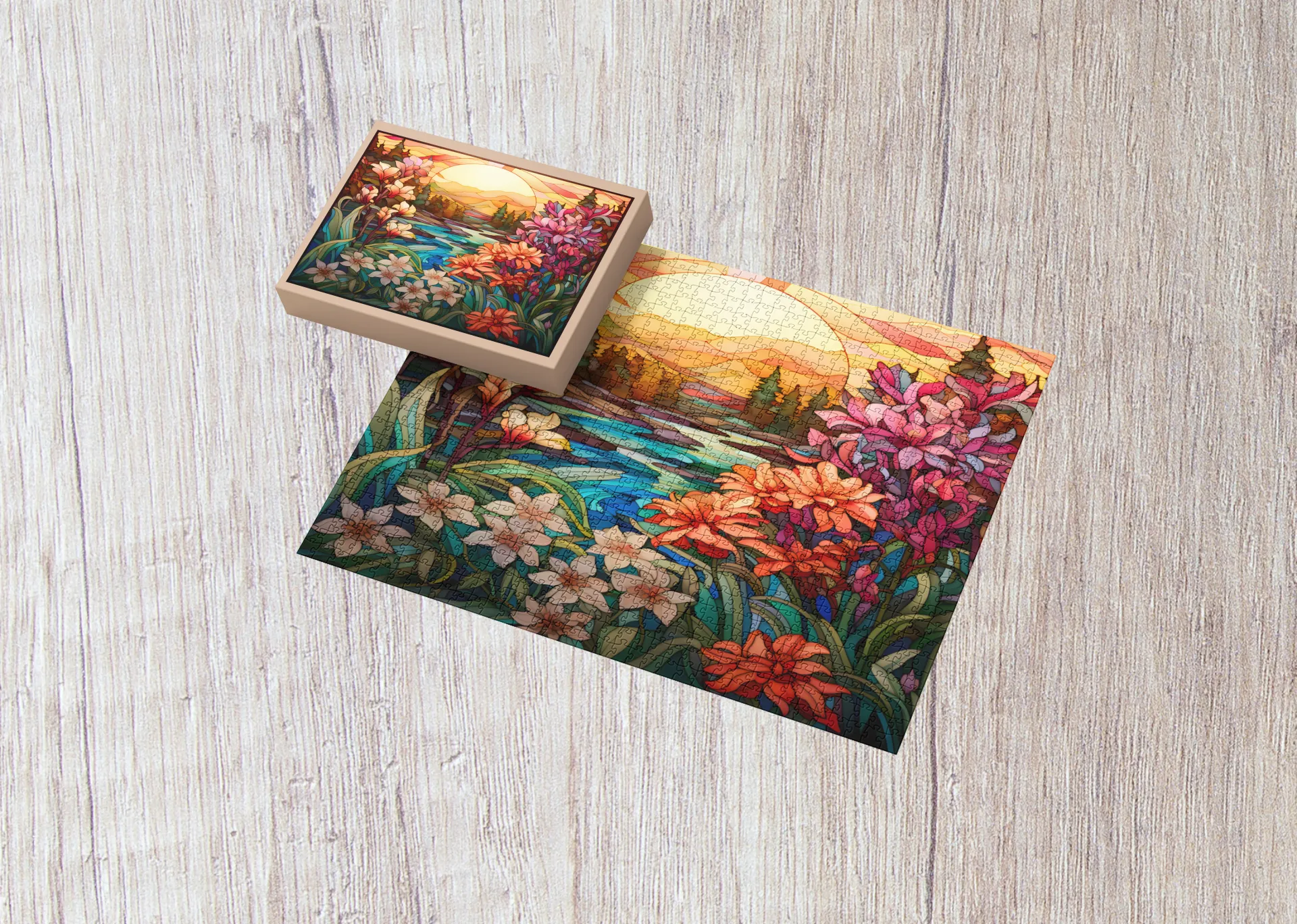 Rectangle Puzzles for All Ages – High-Quality, Durable, and Fun Jigsaw with Precision Laser-Cut Pieces | Stained Glass Art -Magical Sunset