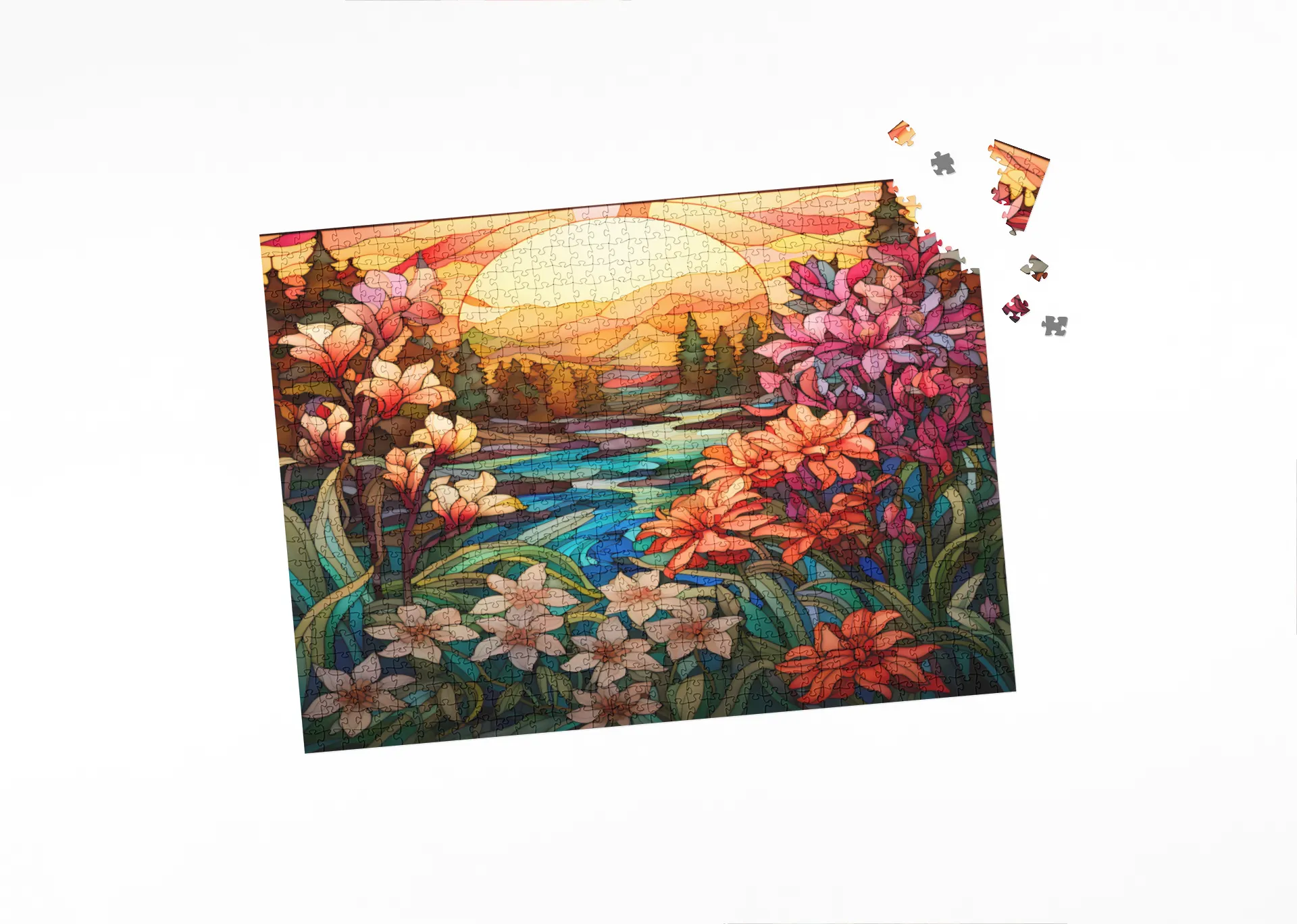 Rectangle Puzzles for All Ages – High-Quality, Durable, and Fun Jigsaw with Precision Laser-Cut Pieces | Stained Glass Art -Magical Sunset