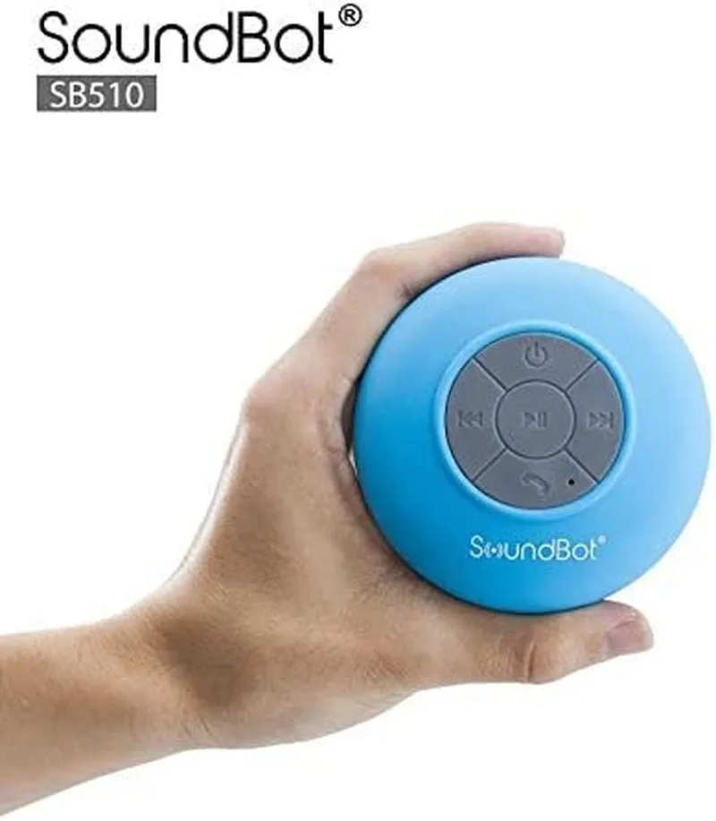 Soundbot SB510 HD Water Resistant Bluetooth 4.0 Shower Speaker, Handsfree Portable Speakerphone with Built-In Mic, 6Hrs of Playtime, Control Buttons and Dedicated Suction Cup_Blue