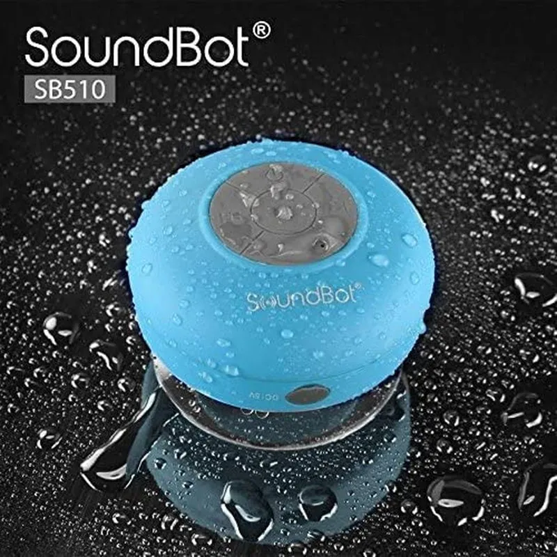 Soundbot SB510 HD Water Resistant Bluetooth 4.0 Shower Speaker, Handsfree Portable Speakerphone with Built-In Mic, 6Hrs of Playtime, Control Buttons and Dedicated Suction Cup_Blue